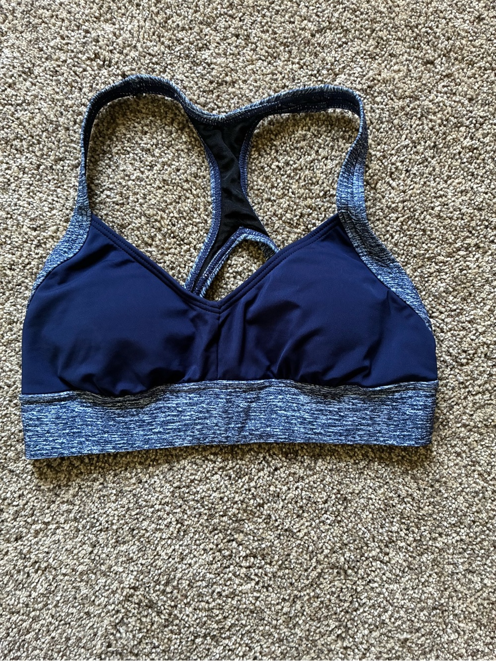 TYR Navy Blue Racerback Swim top with Heathered Band
